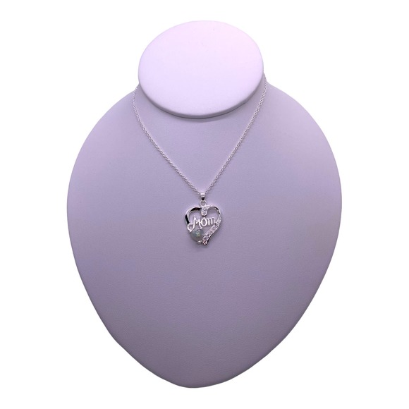 18" Silver Imitation Diamond Opal Mom Heart Necklace in Gift Box - Picture 3 of 5